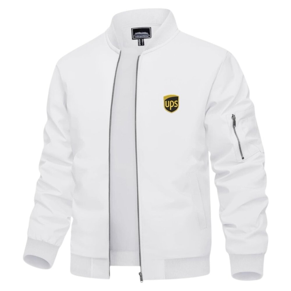Men's UPS Logo Embroidered Light Weight Bomber Jacket -White